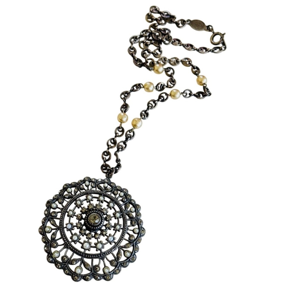 La Vie Parisienne Catherine Popesco France Necklace Pearl Rhinestone Jeweled 16"